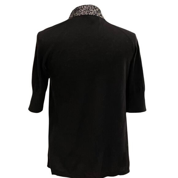 Express Cotton Black Short Sleeve Open Cardigan Sweater, Sequin Trim, Size M - Picture 4 of 11